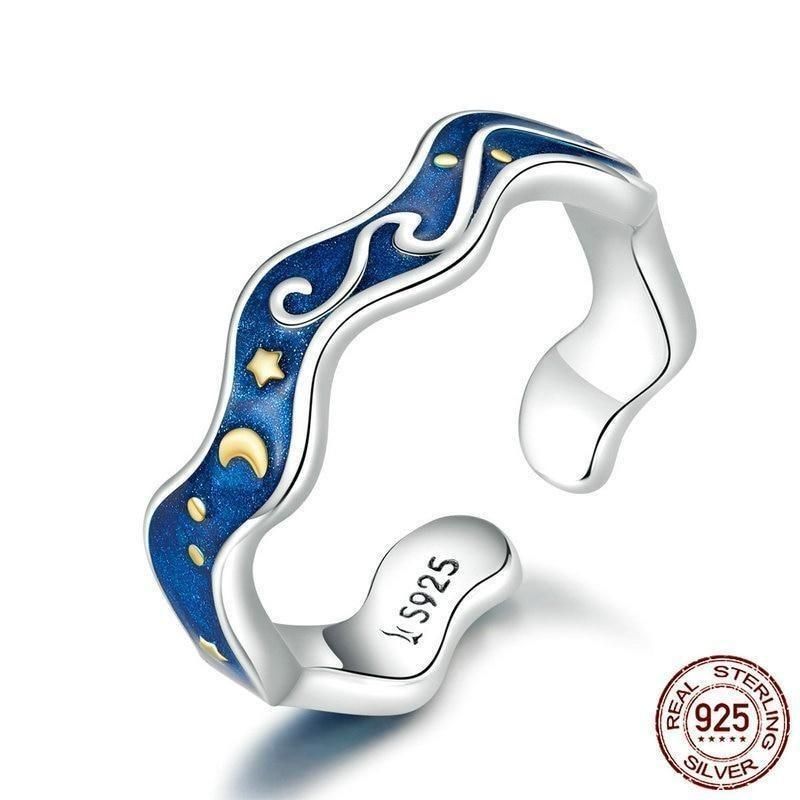 925 Sterling Silver Finger Rings Blue Couple Starry Sky 