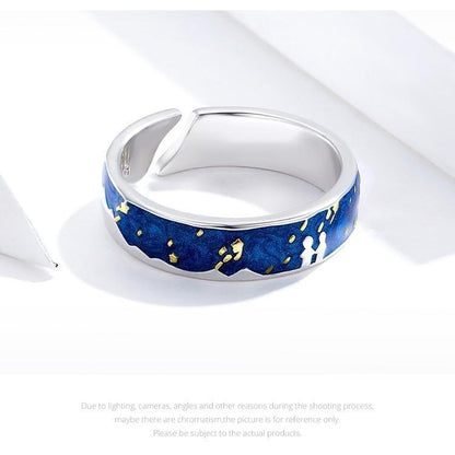 925 Sterling Silver Finger Rings Blue Couple Starry Sky 