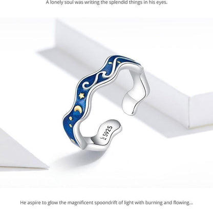 925 Sterling Silver Finger Rings Blue Couple Starry Sky 