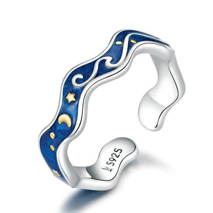 925 Sterling Silver Finger Rings Blue Couple Starry Sky 