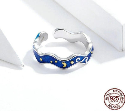 925 Sterling Silver Finger Rings Blue Couple Starry Sky 