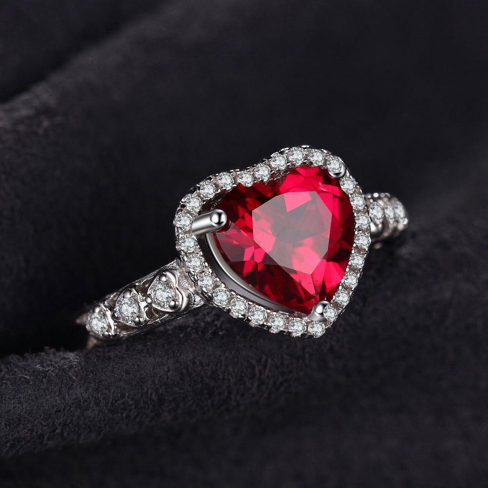 925 Sterling Silver Finger Rings Charm Jewelry JOS0358 Red Heart Gemstone - Touchy Style