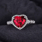 925 Sterling Silver Finger Rings Charm Jewelry JOS0358 Red Heart Gemstone - Touchy Style .