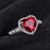 925 Sterling Silver Finger Rings Charm Jewelry JOS0358 Red Heart Gemstone - Touchy Style .