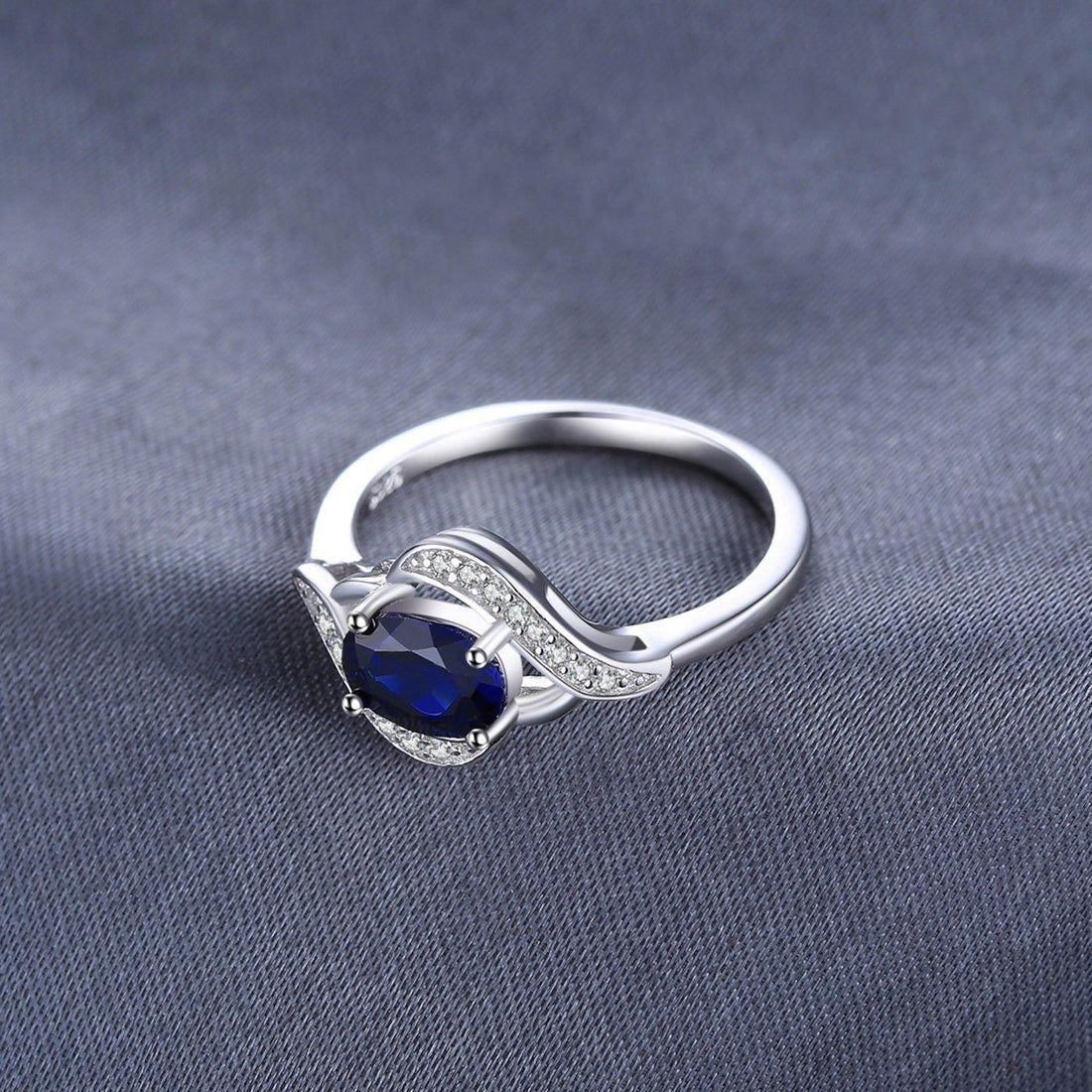 925 Sterling Silver Finger Rings Charm Jewelry JOS0407 Blue Oval Gemstone - Touchy Style