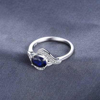 925 Sterling Silver Finger Rings Charm Jewelry JOS0407 Blue Oval Gemstone - Touchy Style