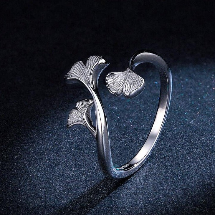 925 Sterling Silver Ginkgo Leaf Finger Rings - Charm Jewelry (GX308) - Touchy Style