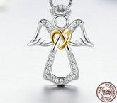 925 Sterling Silver Guardian Angel Heart Pendant Necklace Charm Jewelry - Touchy Style