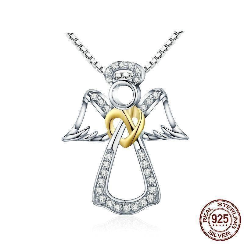 925 Sterling Silver Guardian Angel Heart Pendant Necklace Charm Jewelry - Touchy Style