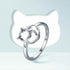 925 Sterling Silver Little Cat & Heart Finger Ring Charm Jewelry 