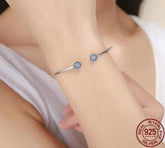 925 Sterling Silver Lucky Blue Eyes Bangle & Bracelet Charm Jewelry 