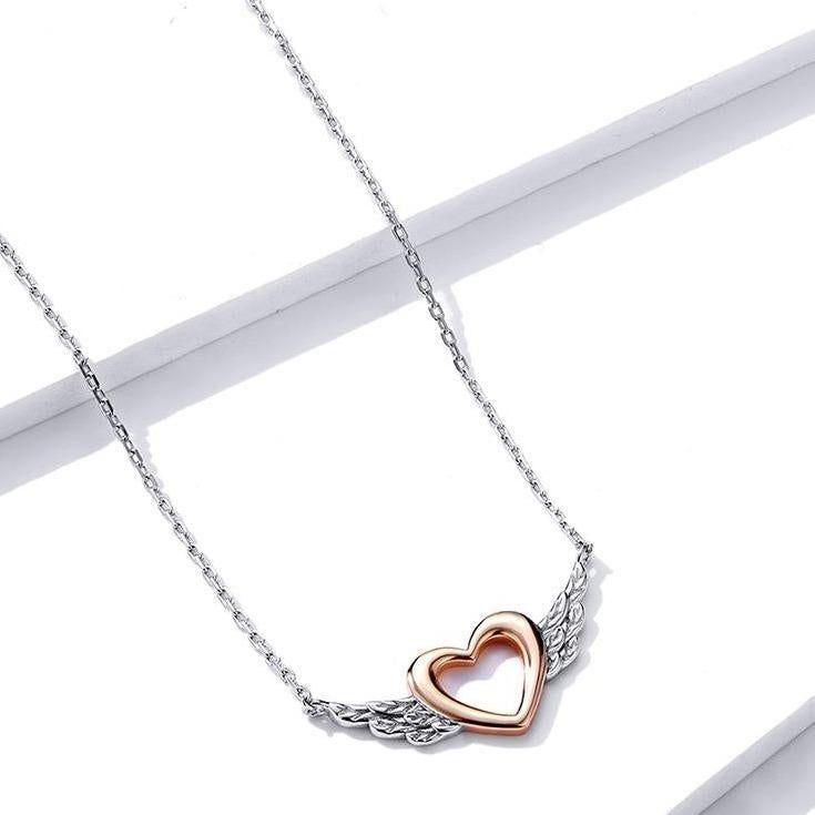 925 Sterling Silver Necklaces Charm Jewelry Heart with Wings BSN162 - Touchy Style