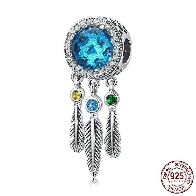 925 Sterling Silver Pendent Charm Jewelry Blue Dream Catcher 