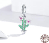 925 Sterling Silver Pendent Charm Jewelry Crystal Cactus 