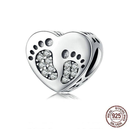 925 Sterling Silver Pendent Charm Jewelry Footprints Heart 