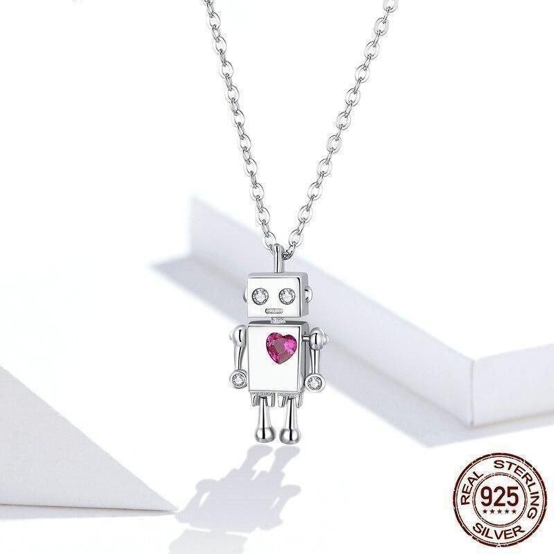 925 Sterling Silver Robot Lover Necklaces Charm Jewelry BOS38 - Touchy Style