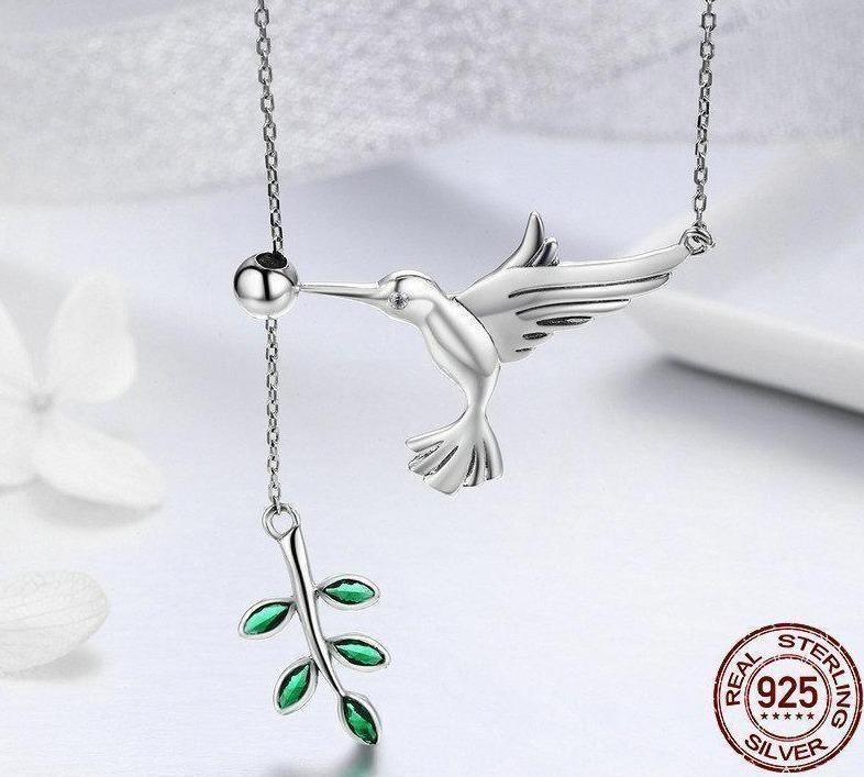 925 Sterling Silver Spring Bird &amp; Tree Pendant Necklace Charm Jewelry - Touchy Style