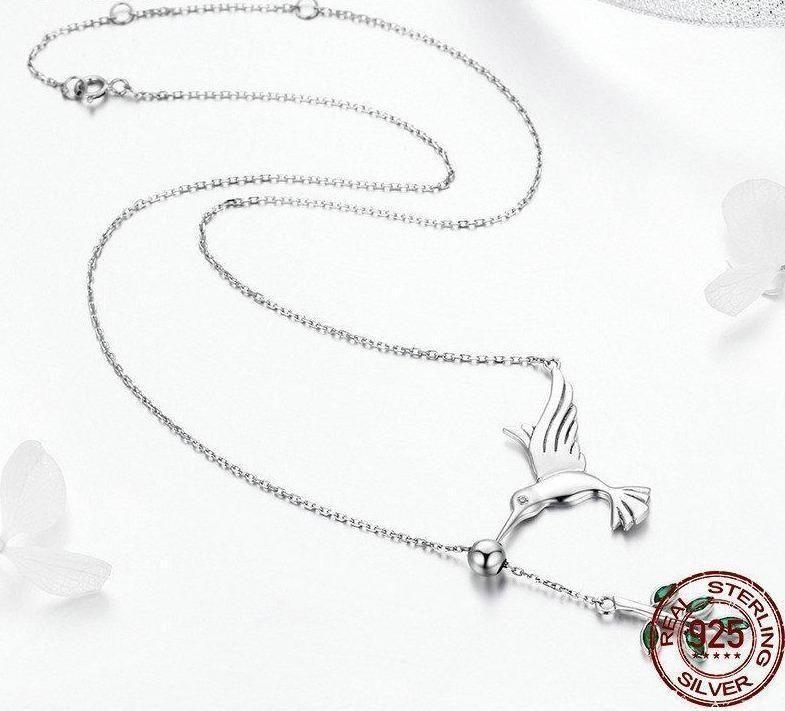 925 Sterling Silver Spring Bird &amp; Tree Pendant Necklace Charm Jewelry - Touchy Style