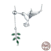 925 Sterling Silver Spring Bird & Tree Pendant Necklace Charm Jewelry - Touchy Style .