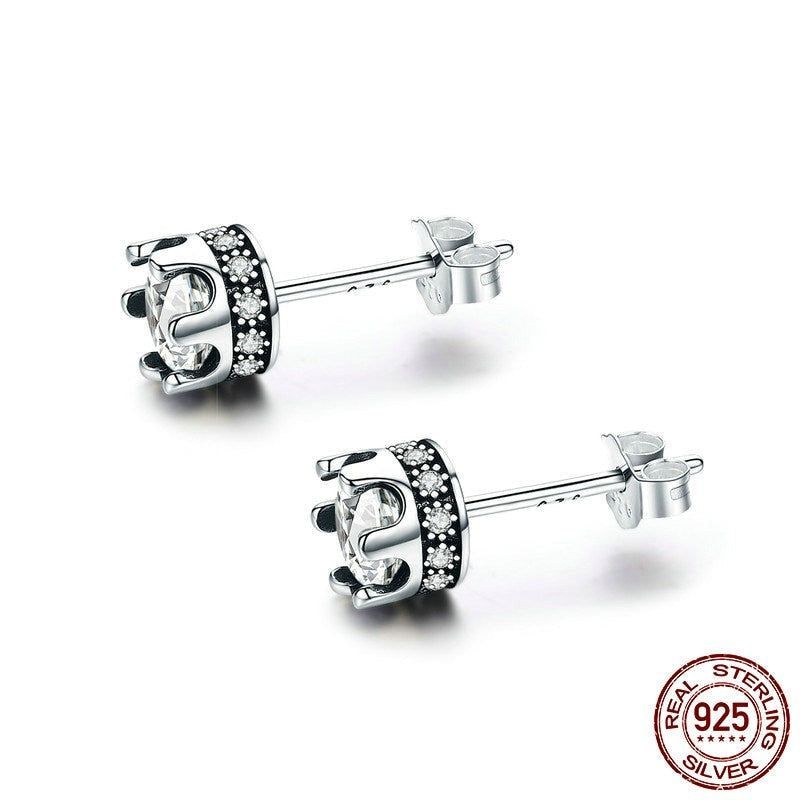 925 Sterling Silver Stud Earrings Charm Jewelry ECJWOS08 Delicate Crown - Touchy Style