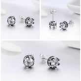 925 Sterling Silver Stud Earrings Charm Jewelry ECJWOS08 Delicate Crown - Touchy Style .