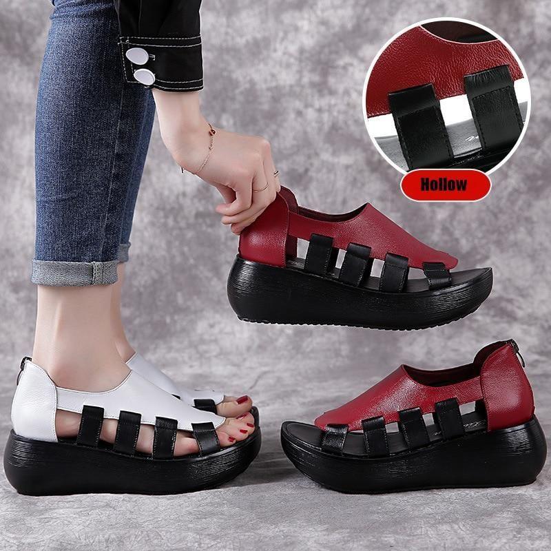 Women's Casual Shoes Leather Comfort Wedges Breathable Pumps