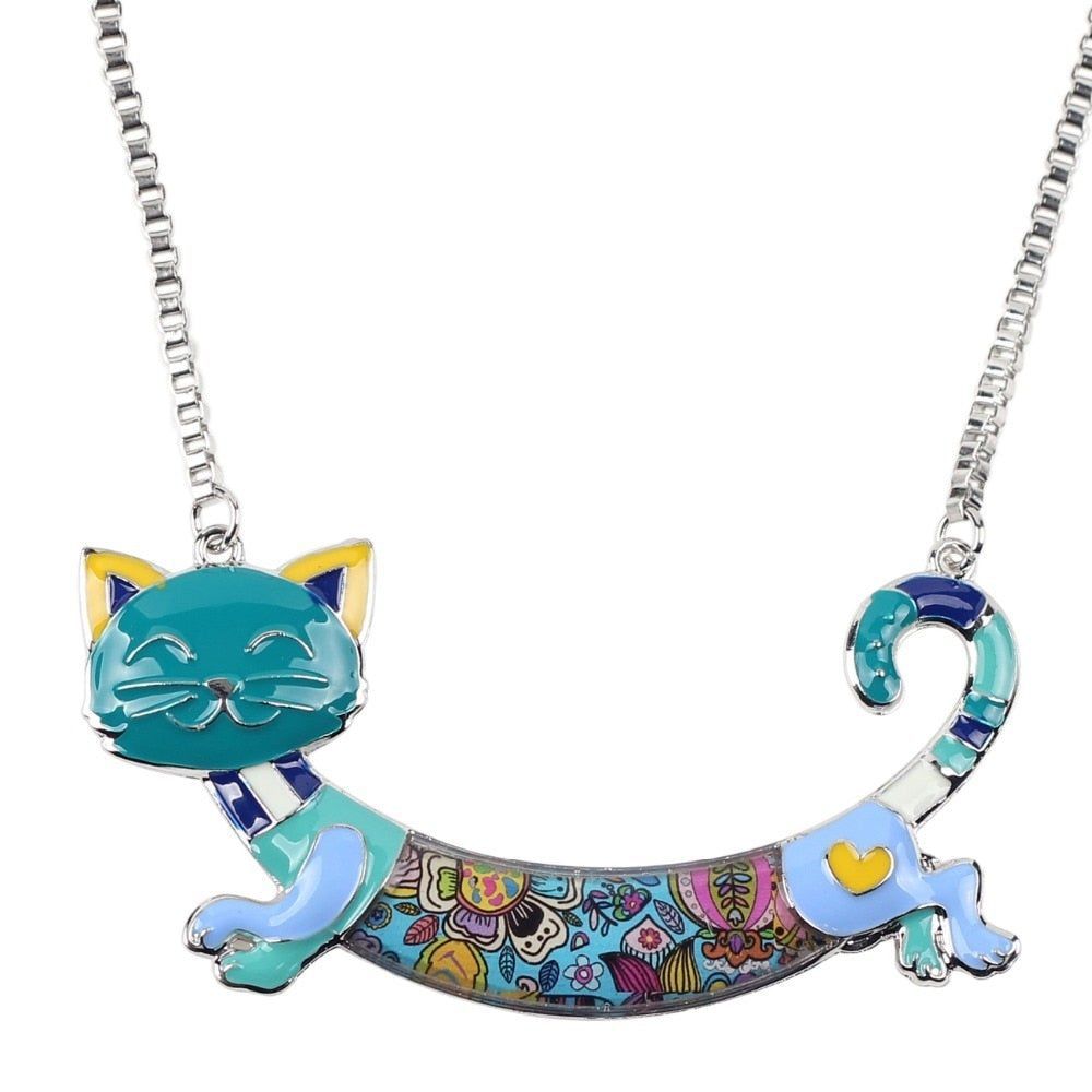 Acrylic Colorful Happy Cat Pattern Necklace Charm Jewelry BOS1224 - Touchy Style