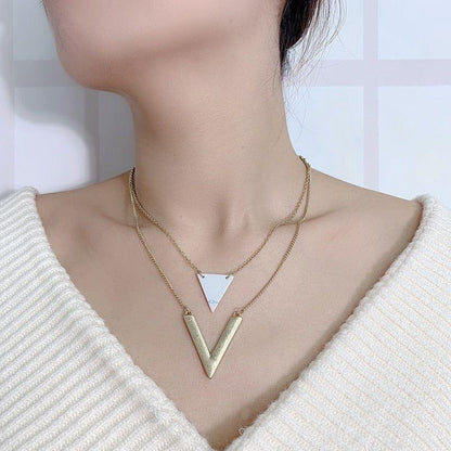 Artificial Marble Triangle Pendant Multi-Layer Necklaces Charm Jewelry KMOS0400 - Touchy Style