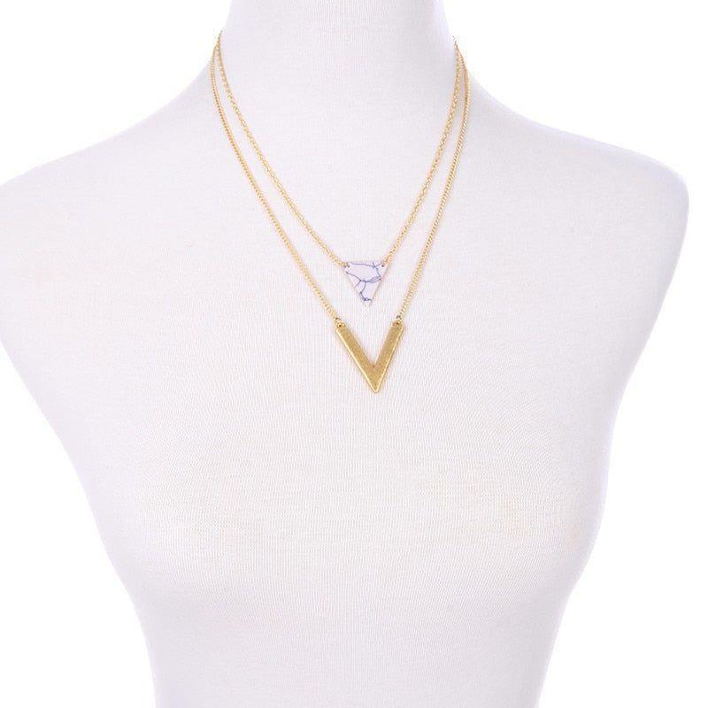 Artificial Marble Triangle Pendant Multi-Layer Necklaces Charm Jewelry KMOS0400 - Touchy Style