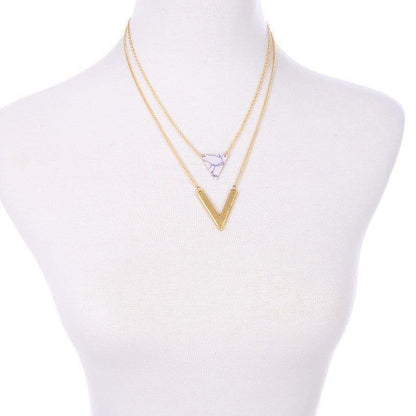 Artificial Marble Triangle Pendant Multi-Layer Necklaces Charm Jewelry KMOS0400 - Touchy Style