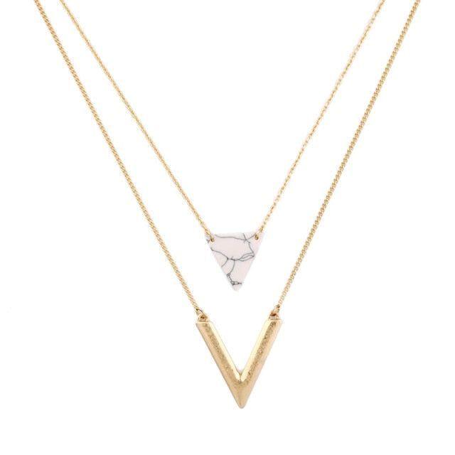 Artificial Marble Triangle Pendant Multi-Layer Necklaces Charm Jewelry KMOS0400 - Touchy Style