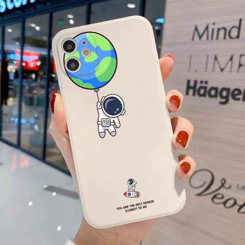 Balloon Astronaut Cute Phone Cases For iPhone 11 13 Pro Max 12 7 8 XR X Xs SE 2020 6 6s Plus Mini SE 2020 11pr Cover (R) - Touchy Style