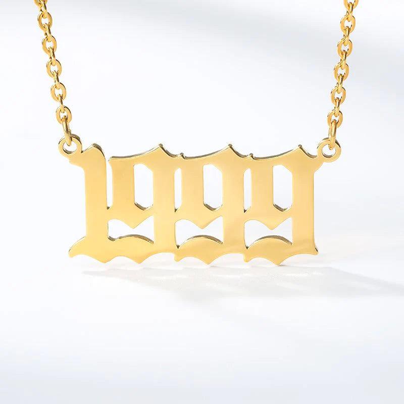 Birth Year Necklace Charm Jewelry NCJSOI31 Stainless Steel Golden Color - Touchy Style