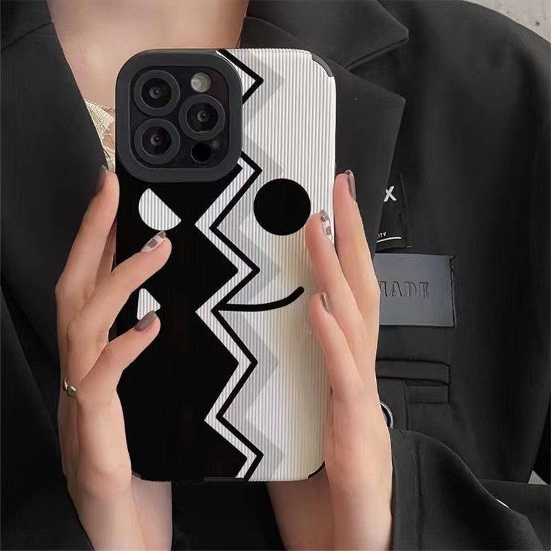 Black &amp; White Funny Expression Cute Phone Case for iPhone 6, 7, 8 Plus, SE 2020, 11, 12 Pro Max, 13, 14, X, XS, XR, XS Max - Touchy Style