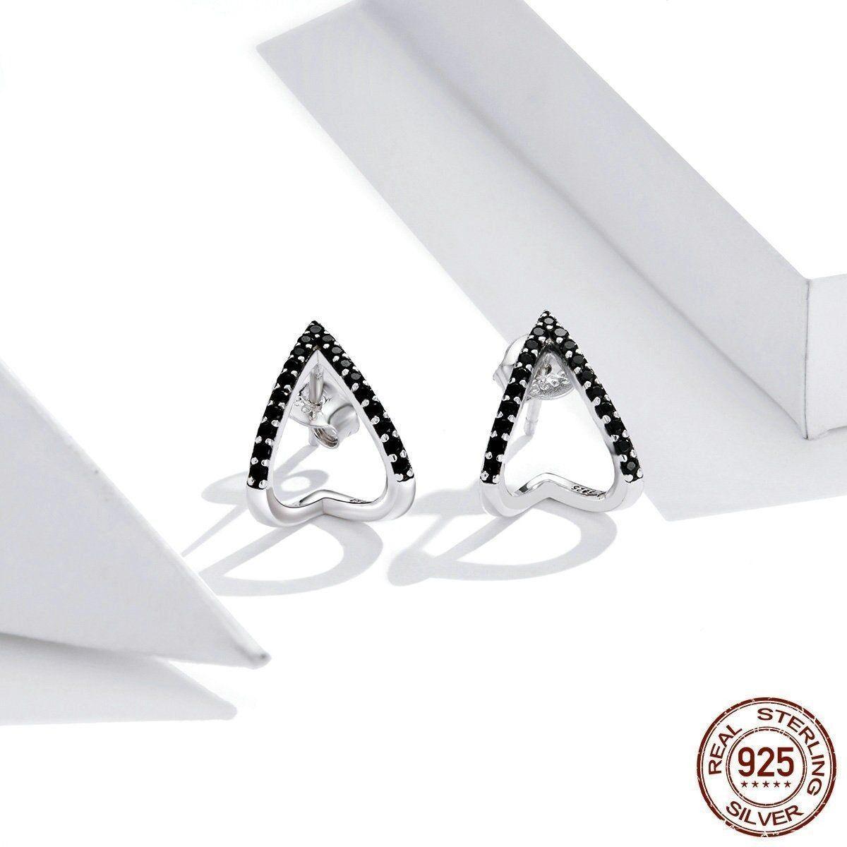 Black Geometry 925 Sterling Silver Stud Earrings Charm Jewelry ECJBOS55 - Touchy Style