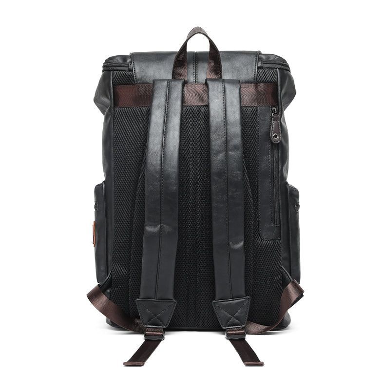 Black Pu Leather Cool Backpack For Men&