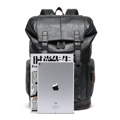 Black Pu Leather Cool Backpack For Men&