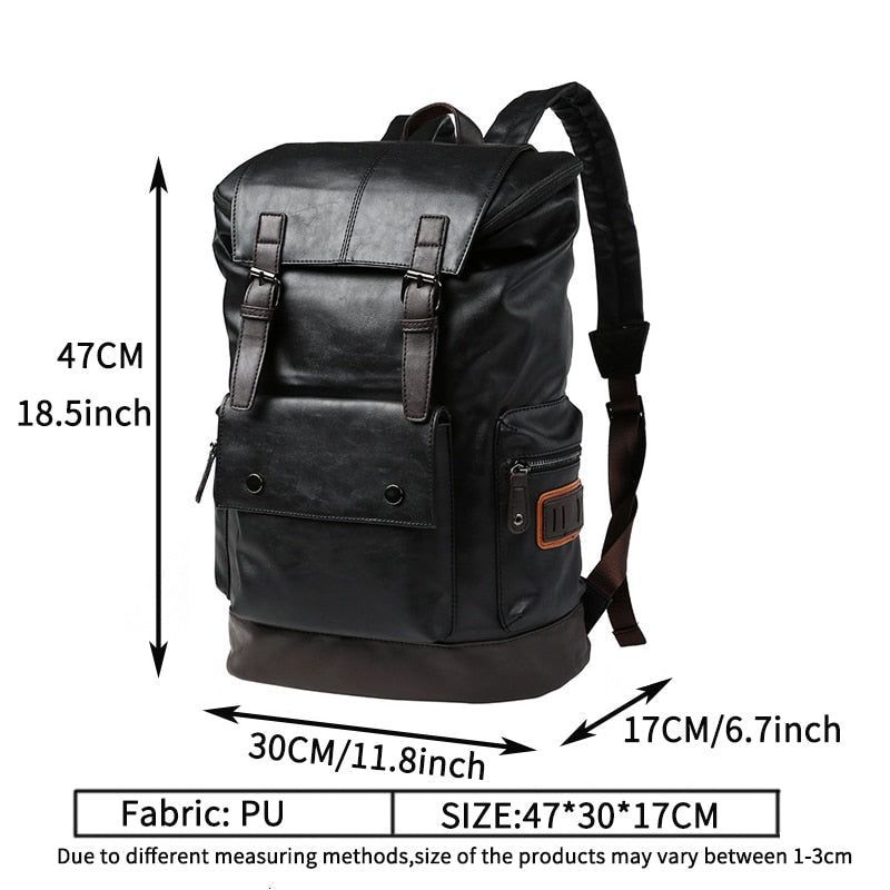 Black Pu Leather Cool Backpack For Men&