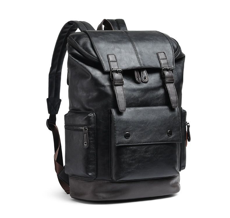 Black Pu Leather Cool Backpack For Men&