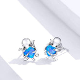 Blue Octopus Heart 925 Sterling Silver Stud Earrings Charm Jewelry BOS1228 - Touchy Style .