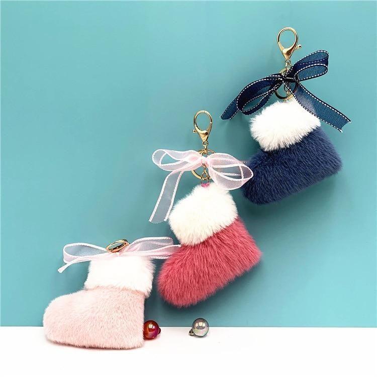 Boots Unique Keychains - Cute Bow Pendant - Cartoon Plush Ring - Touchy Style