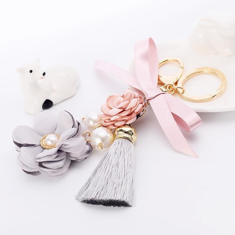 Bowknot Flower Pearl Unique Key Chain - C4961 - Touchy Style