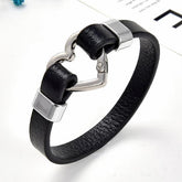 Bracelet Charm Jewelry 2021 Trendy Heart Shape Clasp Gold Metal Black Leather - Touchy Style .