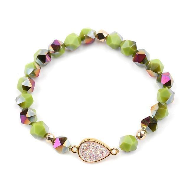 Bracelet Charm Jewelry Faceted Crystal Heart Natural Druzy Stone Framing Quartz Green - Touchy Style