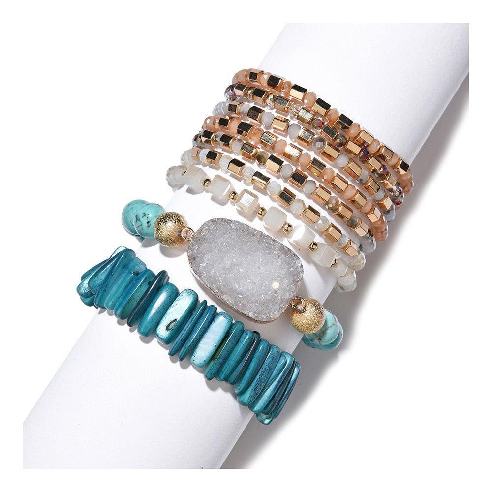 Bracelet Charm Jewelry Set 2021 Fashion Natural Stone Agates Crystal Wood Beads Bracelet - Touchy Style