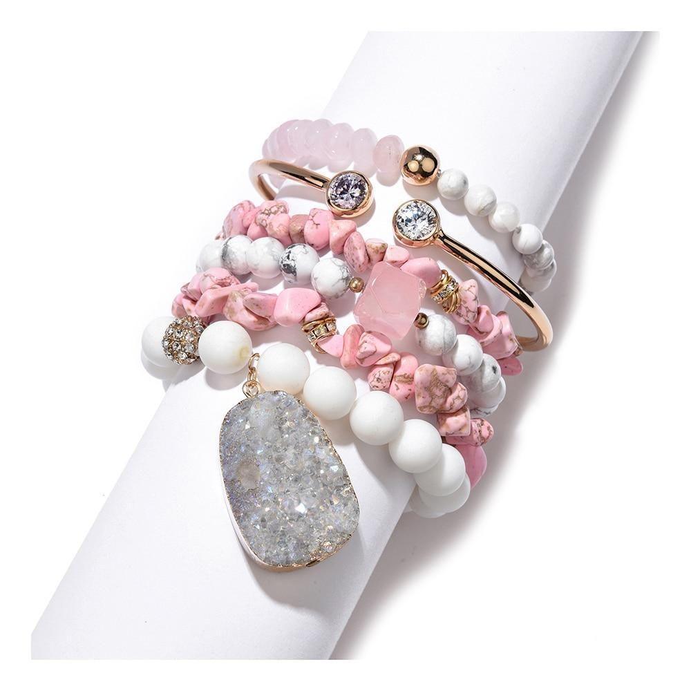 Bracelet Charm Jewelry Set 2021 Fashion Natural Stone Agates Crystal Wood Beads Bracelet - Touchy Style