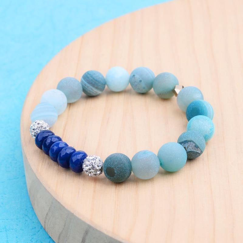 Bracelet Charm Jewelry Set 3 Pcs Natural Druzy Blue Gem Stone Boho Gold Copper Slices - Touchy Style