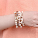 Bracelet Charm Jewelry Set 4 Pcs Natural Stone Gold Copper Beige Marble Drusy Bracelets - Touchy Style .