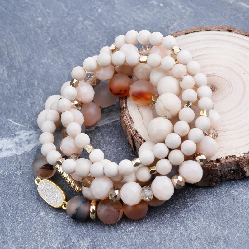 Bracelet Charm Jewelry Set 4 Pcs Natural Stone Gold Copper Beige Marble Drusy Bracelets - Touchy Style