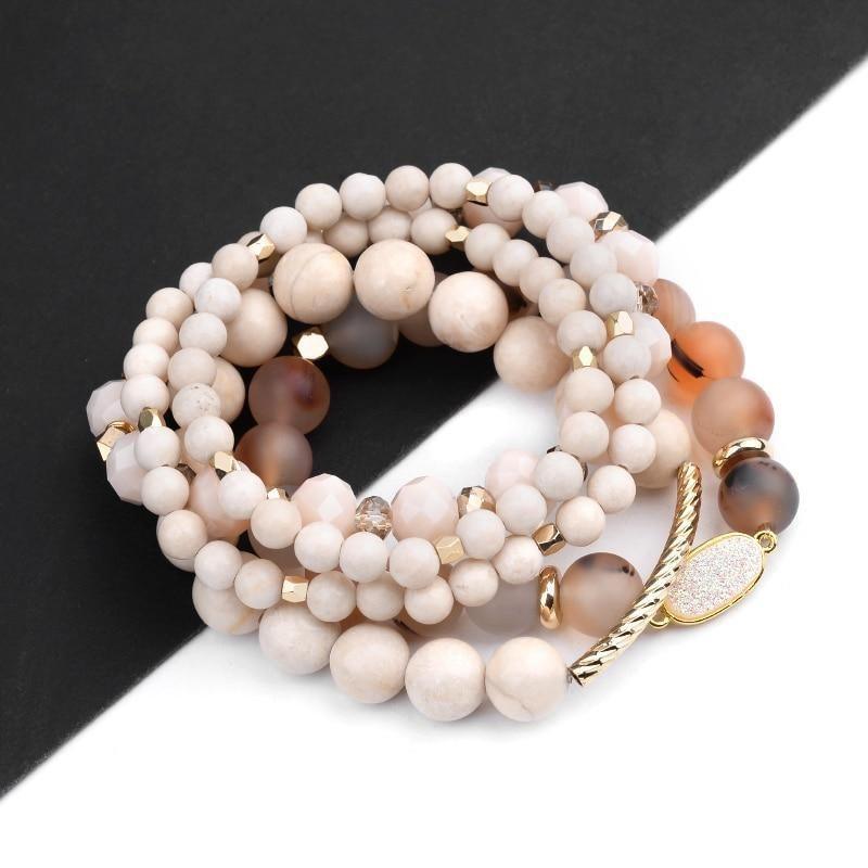 Bracelet Charm Jewelry Set 4 Pcs Natural Stone Gold Copper Beige Marble Drusy Bracelets - Touchy Style